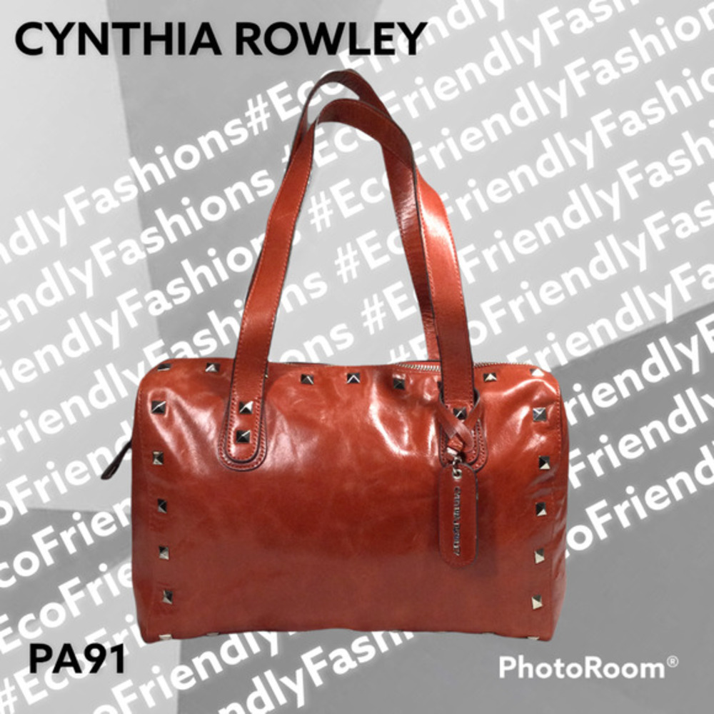 Cynthia Rowley Women's Leather Studded Medium Handbag Orange Red